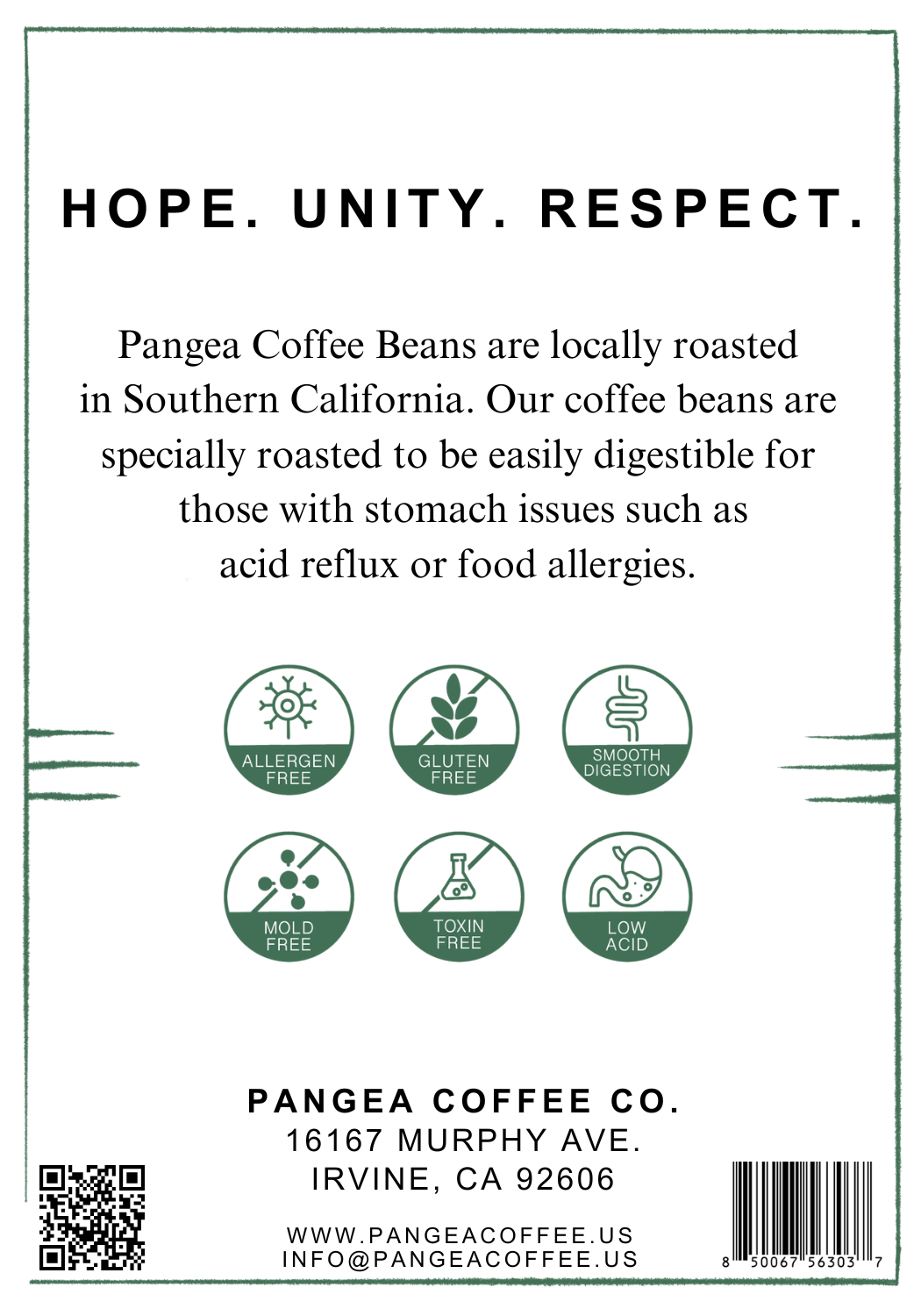 Back Labels for Pangea Coffee Co.