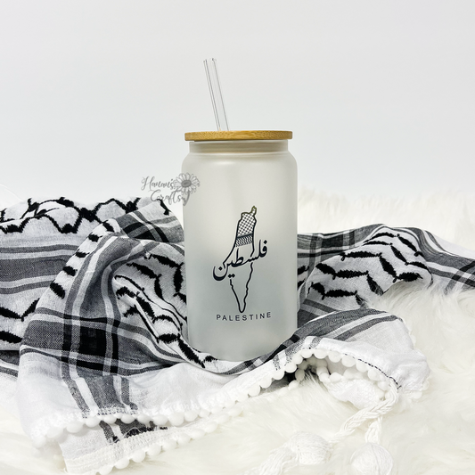 Palestine Map Frosted Glass Cup - 16oz