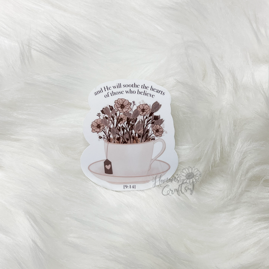 "and He will soothe the hearts of those who believe" (Quran 9:14) Floral Teacup Sticker