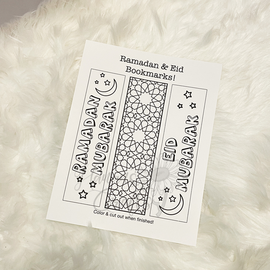 Ramadan Mubarak / Eid Mubarak Printable Bookmark Coloring Sheet Activity - Digital File