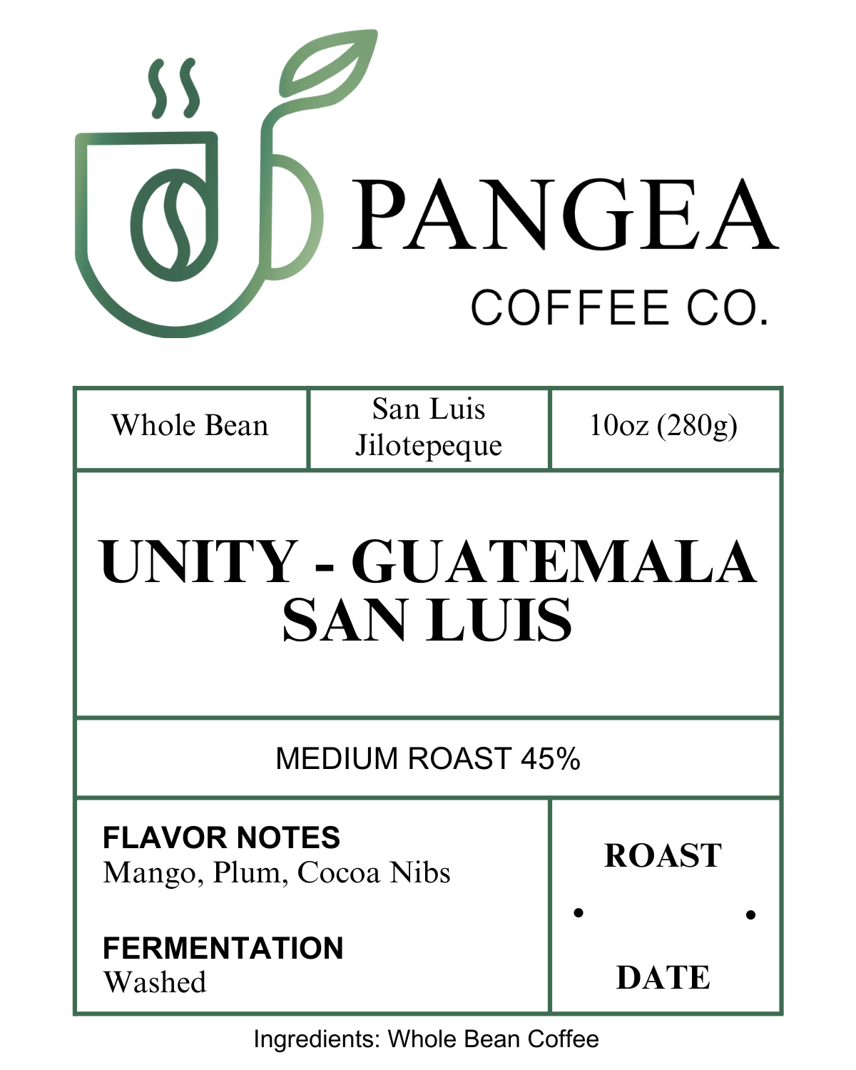 Custom Labels for Pangea Coffee Co.