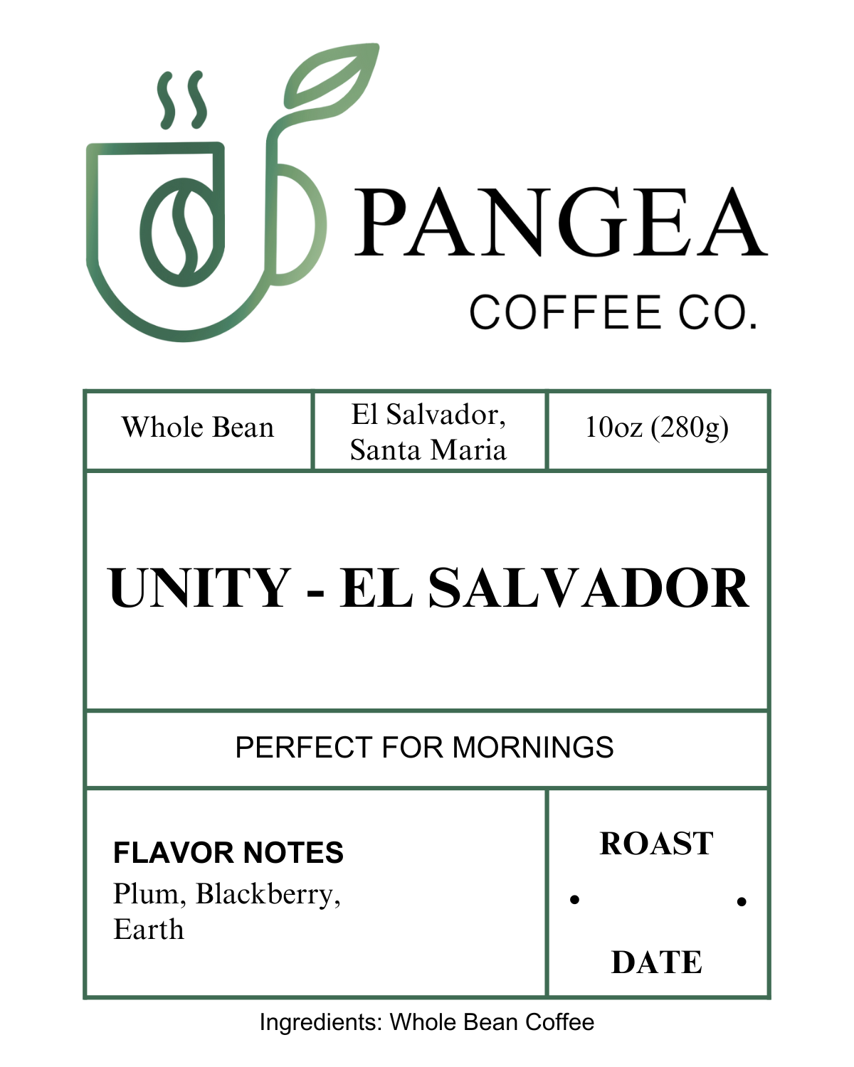 Custom Labels for Pangea Coffee Co.