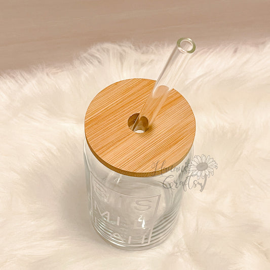 Bamboo lid + Glass straw ONLY for 16oz glass cups!