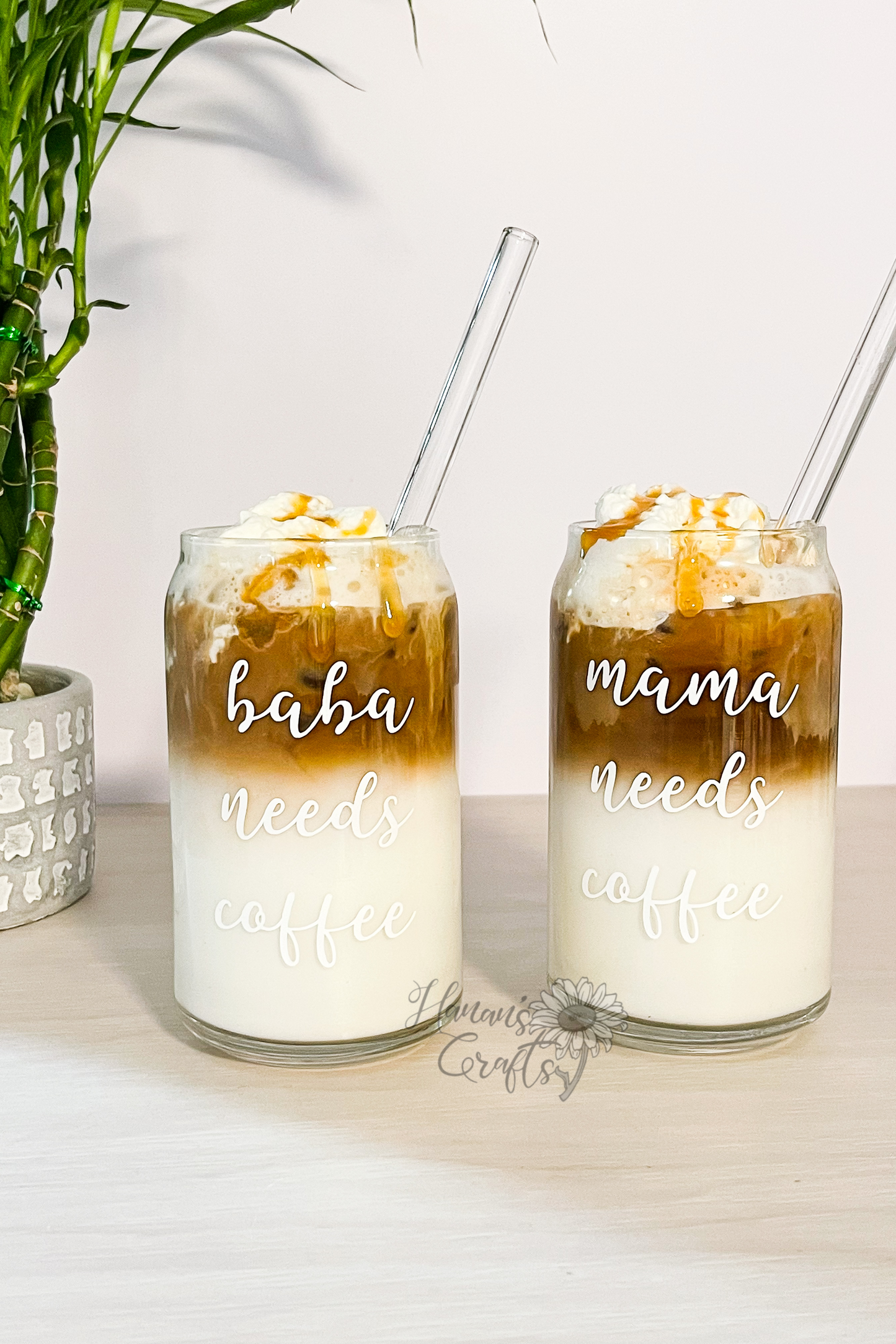 Mama Needs Coffee, Baba Needs Coffee 16oz Glass Cup