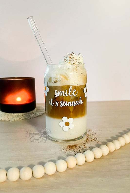 Smile it's Sunnah Daisies 16oz Glass Cup