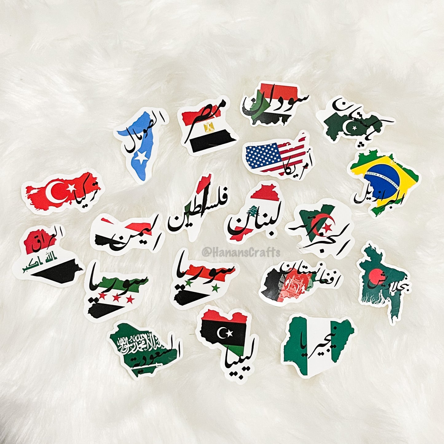 Country & Flag Stickers with Arabic Calligraphy