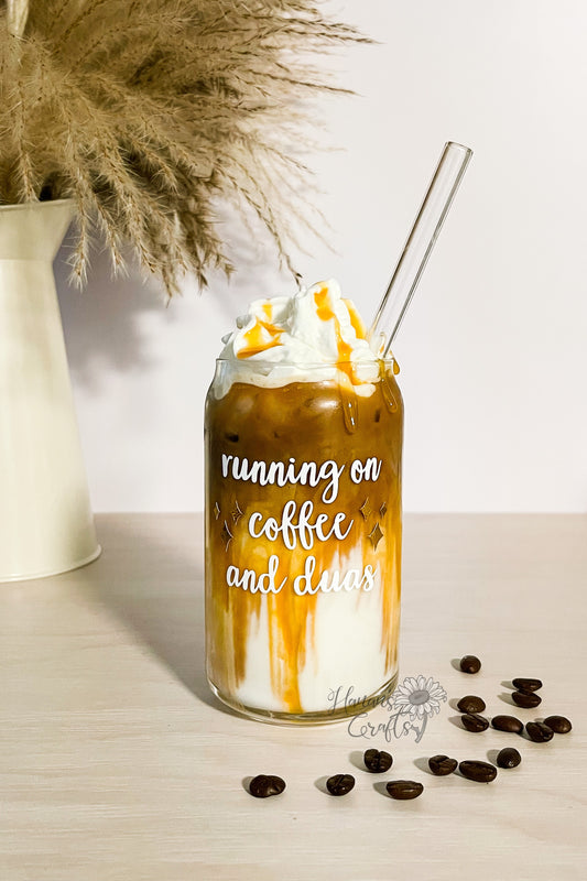 Running on Coffee and Duas 16oz Glass Cup